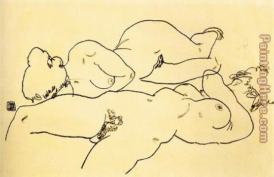 Study of a couple painting - Egon Schiele Study of a couple art painting